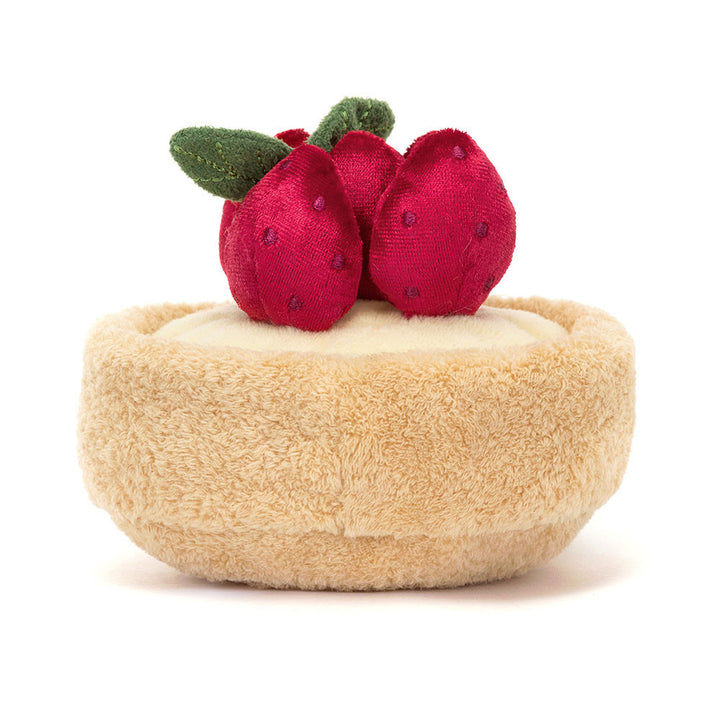 Jellycat Amuseables Fleurette Tarte Aux Fraises, rear view with strawberries