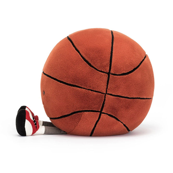 Jellycat Amuseables Sports Basketball, side view with trainers