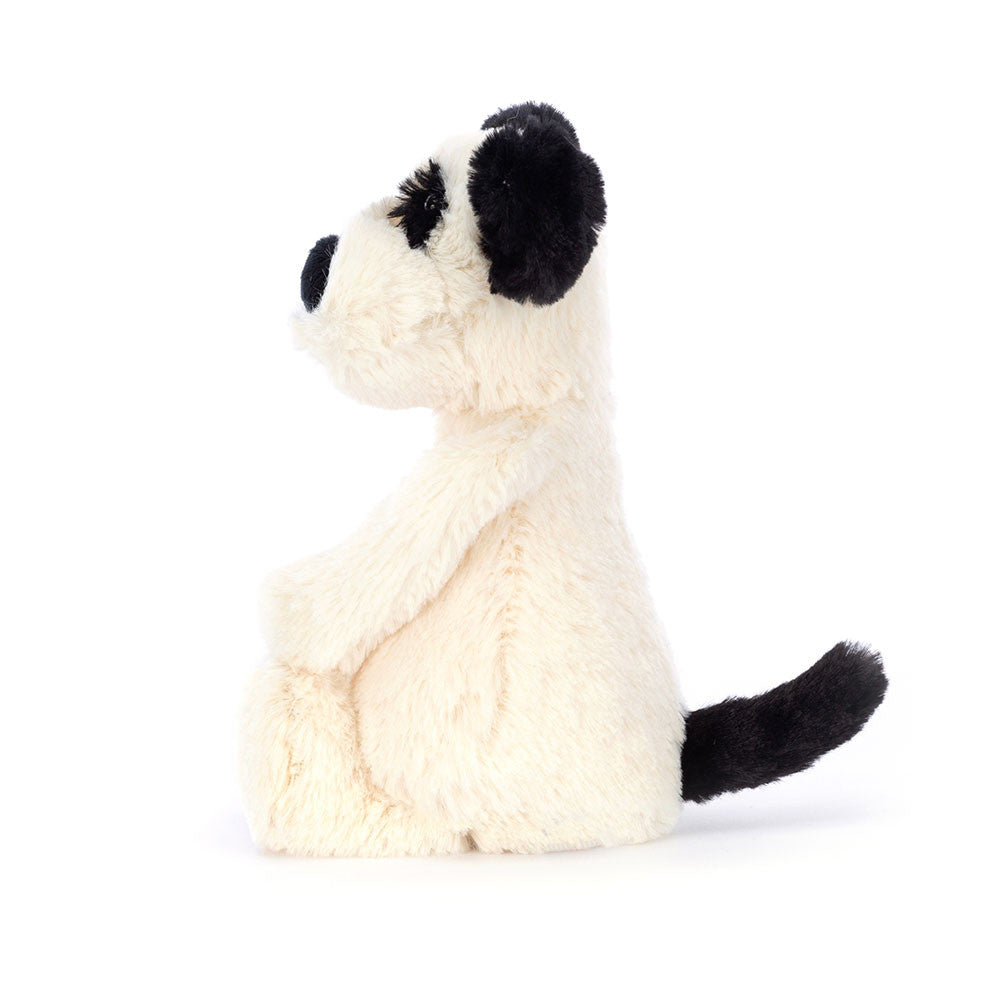 Jellycat Rufferty Puppy Little, zijaanzicht met zwarte staart