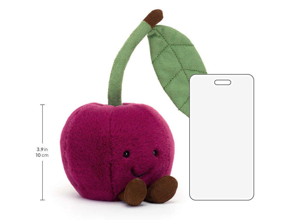 Jellycat Amuseables Cherry, size chart showing a sitting height of 9 cm
