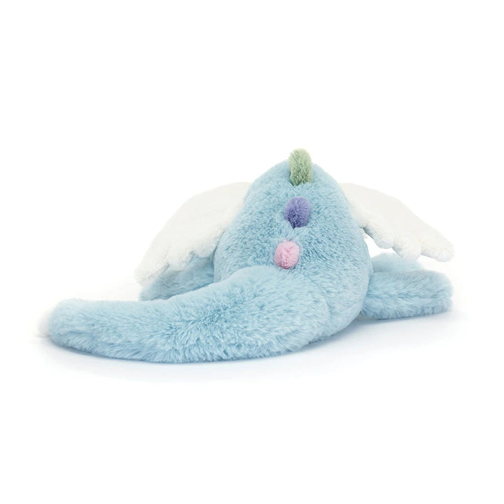 Jellycat Sky Dragon Large, Rückansicht mit gekringeltem Schwanz