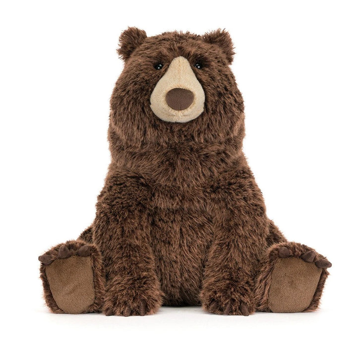 Front view of Jellycat Bizzlestomp Bear with visible paw pads