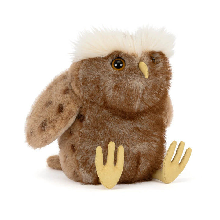 Jellycat Tawoola Owl, braune Eule mit hellem Schopf und gelben Füßen