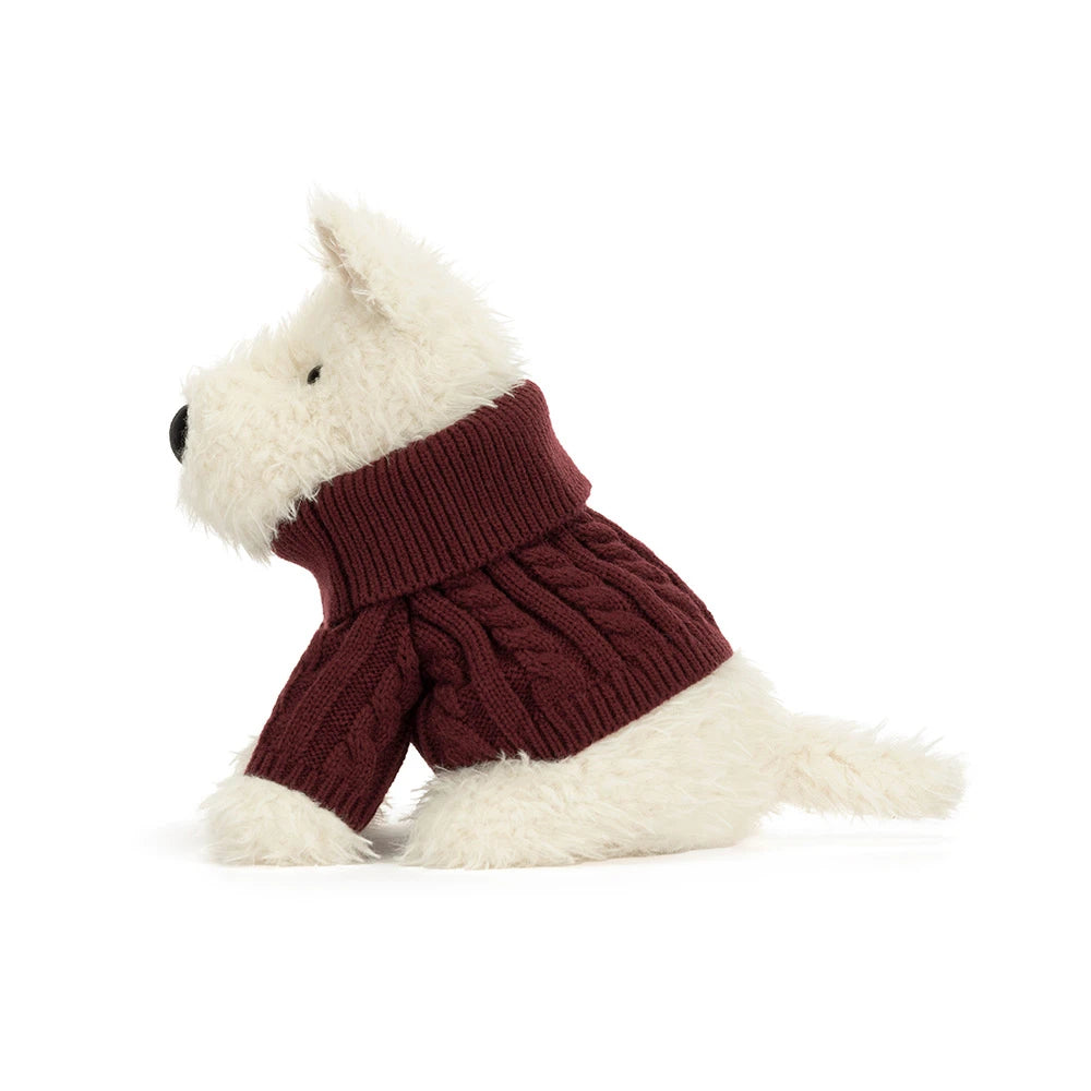 Side view of Jellycat Munro Scottie Dog in Winter Jumper