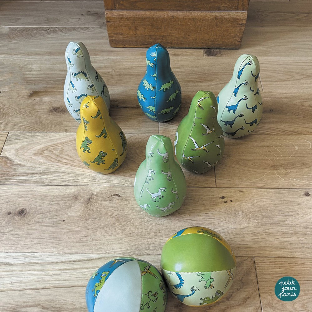 Petit Jour | Bowling Set | Dinosaur | 8 pieces | 15 cm | 1+