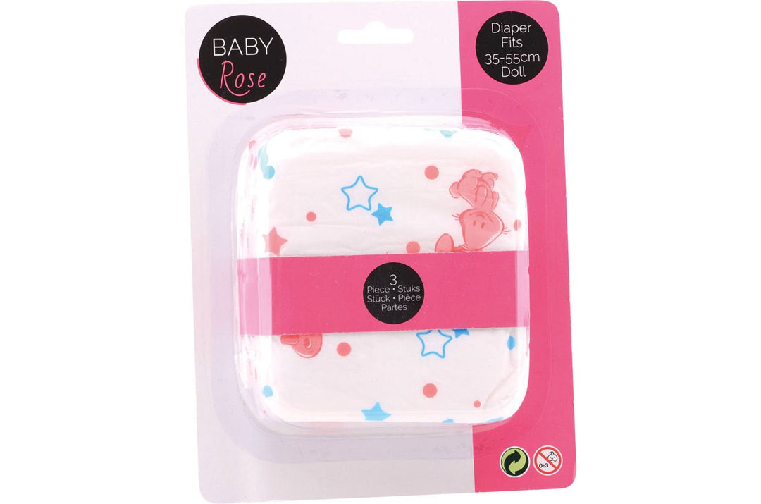 Johntoy | Baby Rose | Poppenluiers | Luiers voor babypop van 35 - 55 cm | 3 stuks | 3+ - Kleine Eland