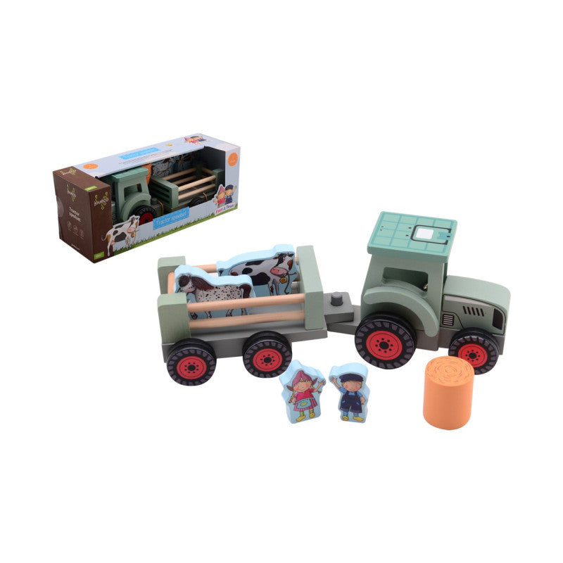 Jouéco | Houten Tractor met accessoires | 34 cm | 18 maanden+