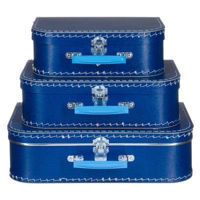 Kartonnen Kinderkoffer Donkerblauw met Blauw Handvat | 25 cm - Kleine Eland