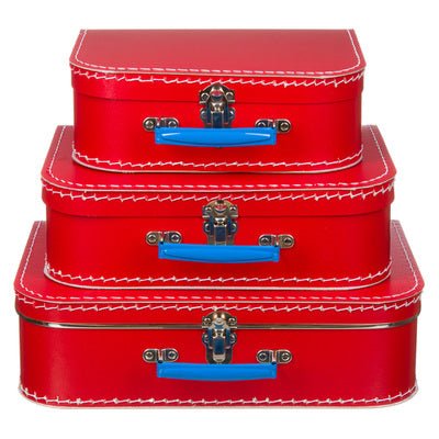 Kartonnen Kinderkoffer Rood met Blauw handvat | 35 cm - Kleine Eland