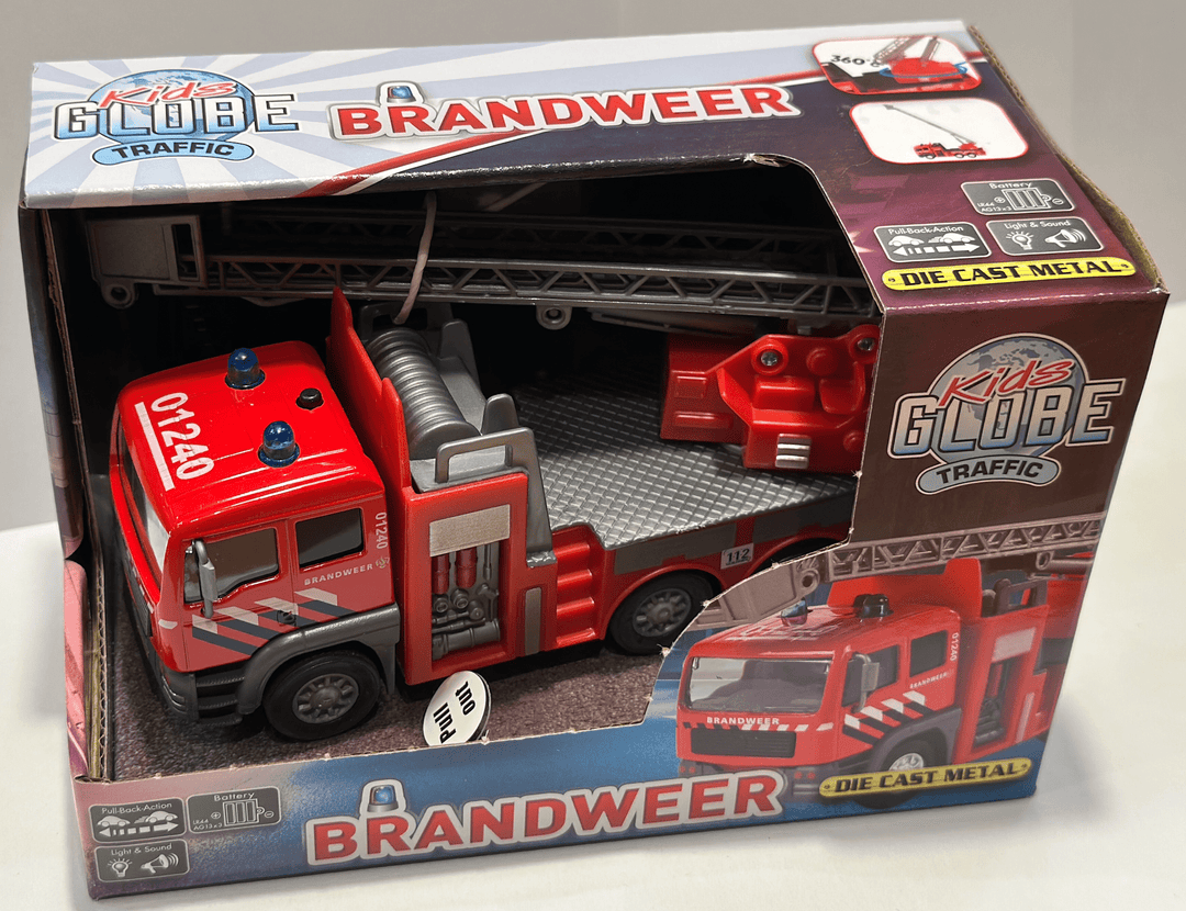 Kids Globe | Brandweer | Die - Cast | Ladderwagen met Licht en Geluid | 15 cm | 3+ - Kleine Eland
