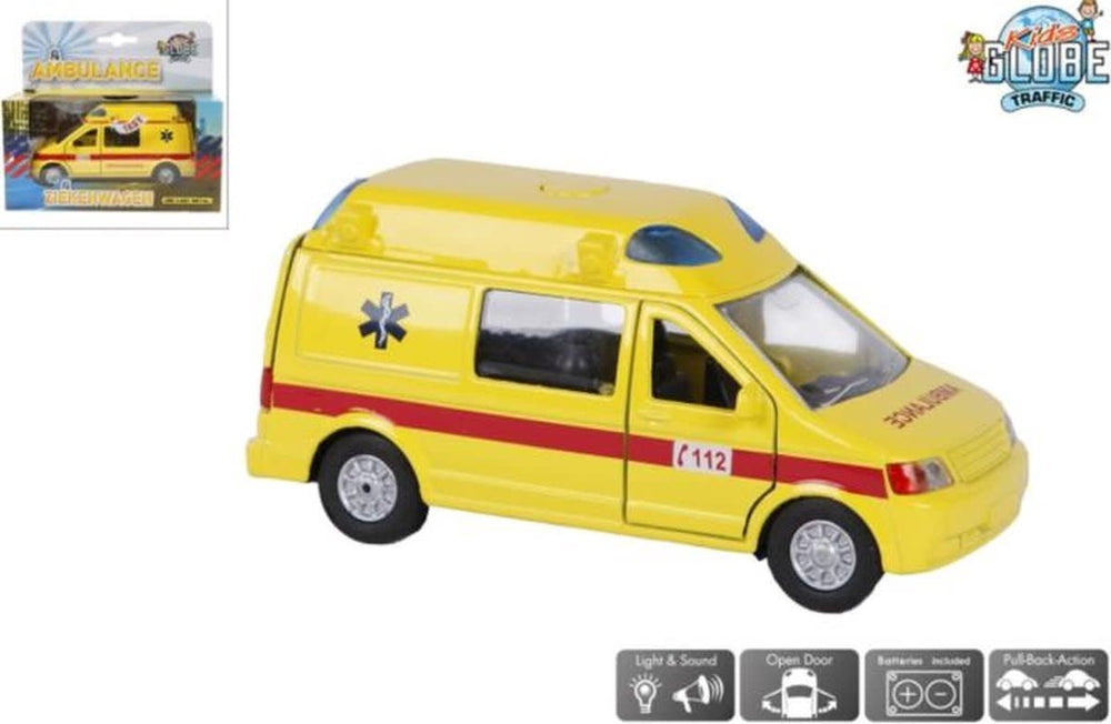 Kids Globe | Die Cast | Ambulance met licht en geluid | 13 cm | 3+ - Kleine Eland