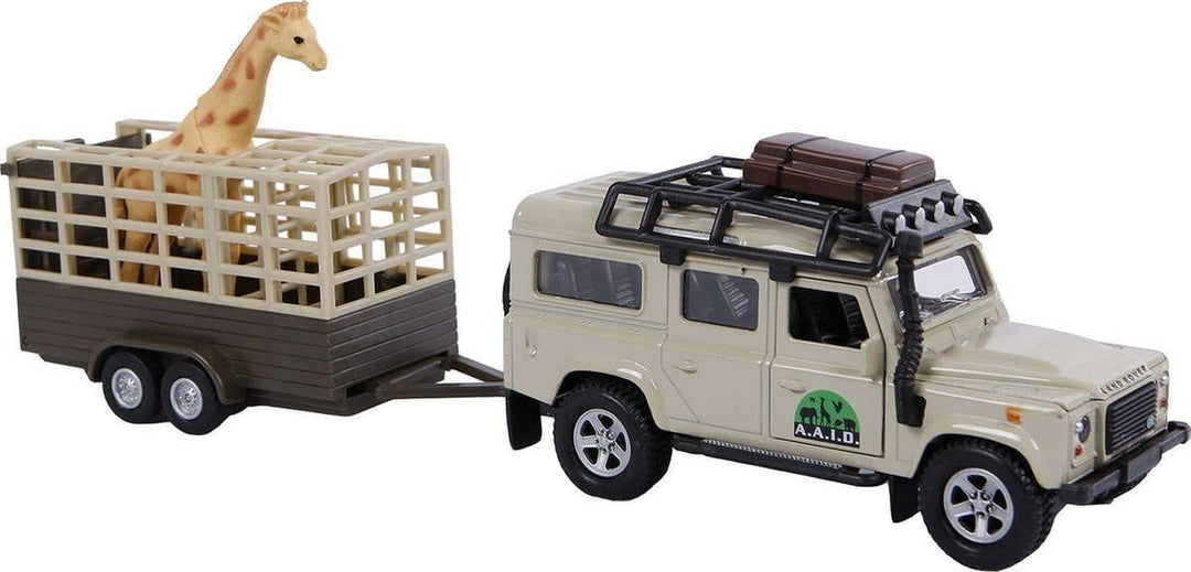 Kids Globe | Die Cast | pull back | Landrover met Giraffe Trailer | 3+ - Kleine Eland