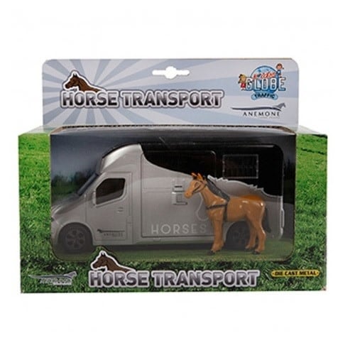 Kids Globe | Die - cast | Pullback | Paardentruck | met Hinnikend Paard | 20 cm | 3+ - Kleine Eland