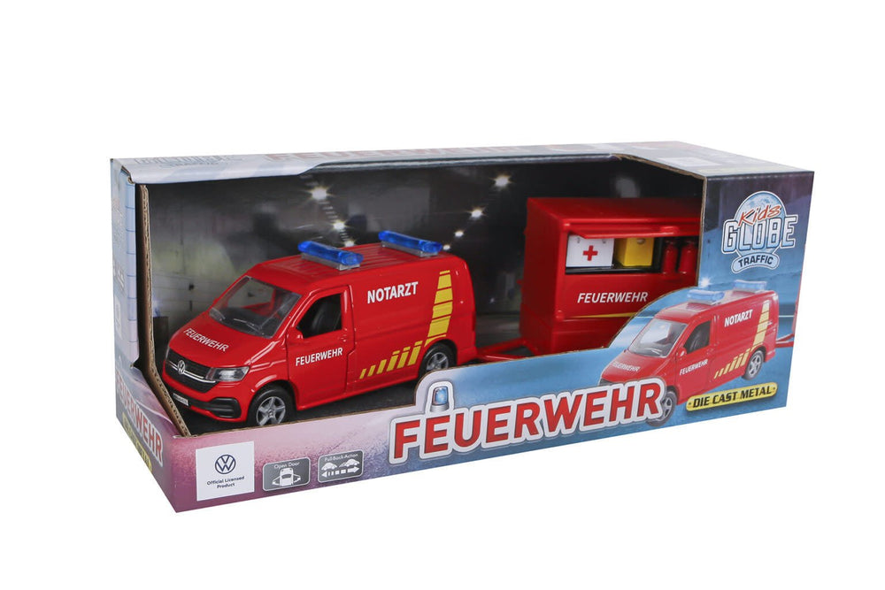 Kids Globe | Volkswagen | Die Cast Metal | 1:36 | Pullback Action | Open Door | Brandweer | 28 cm - Kleine Eland