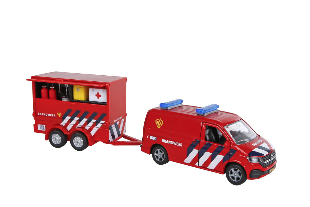 Kids Globe | Volkswagen | Die Cast Metal | 1:36 | Pullback Action | Open Door | Brandweer | 28 cm - Kleine Eland
