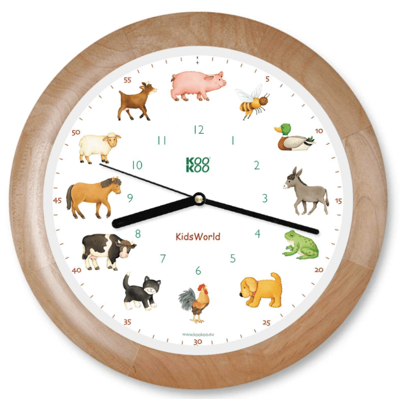 KooKoo | Klok met Dierengeluiden | Kidsworld | Houten lijst - Kleine Eland