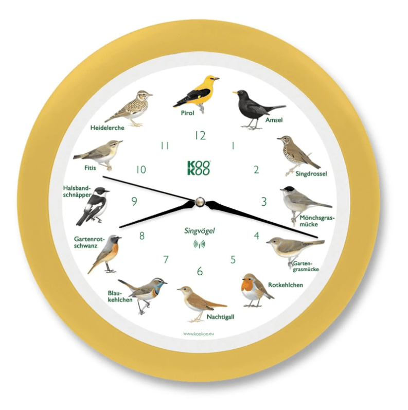 KooKoo | Klok met Dierengeluiden | Radio Controlled | Zangvogels | Crème Gele lijst - Kleine Eland