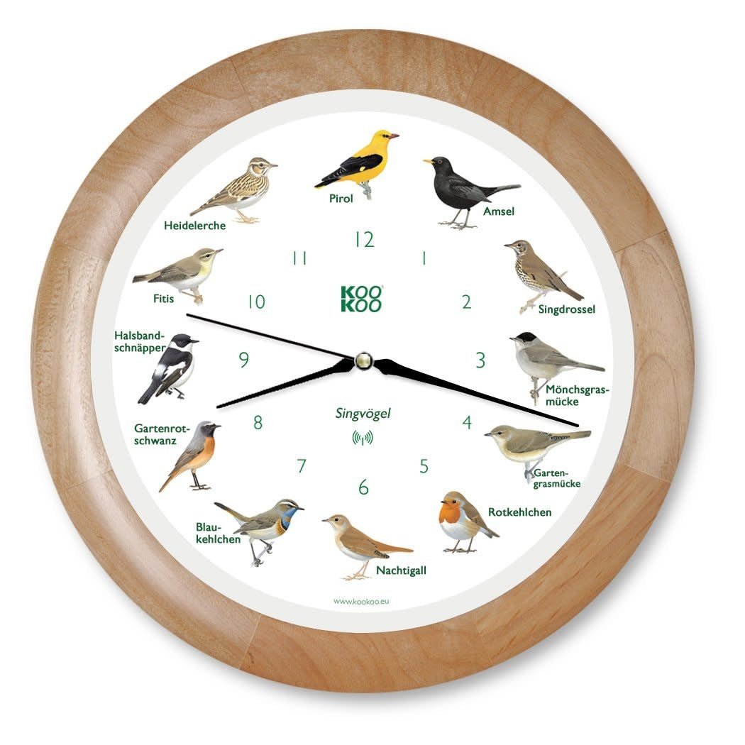 KooKoo | Klok met Dierengeluiden | Radio Controlled | Zangvogels | Houten lijst - Kleine Eland