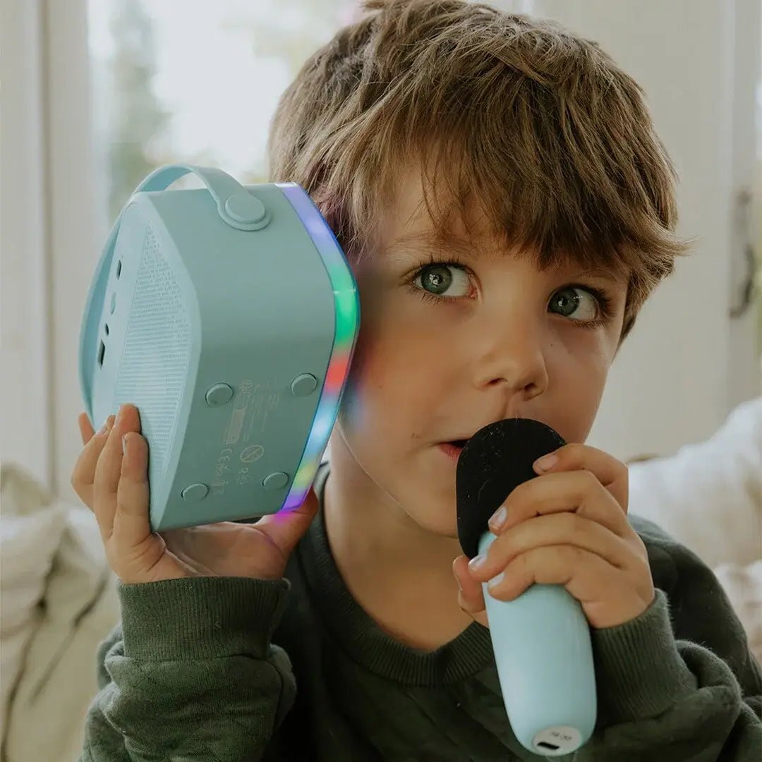 Lalarma | Kids Karaoke | Duo | 2 Bluetooth - microfoons en luidspreker met licht | Blauw | 3+ - Kleine Eland