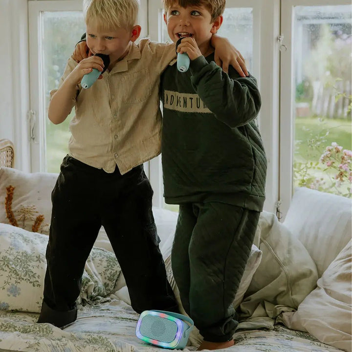 Lalarma | Kids Karaoke | Duo | 2 Bluetooth - microfoons en luidspreker met licht | Blauw | 3+ - Kleine Eland