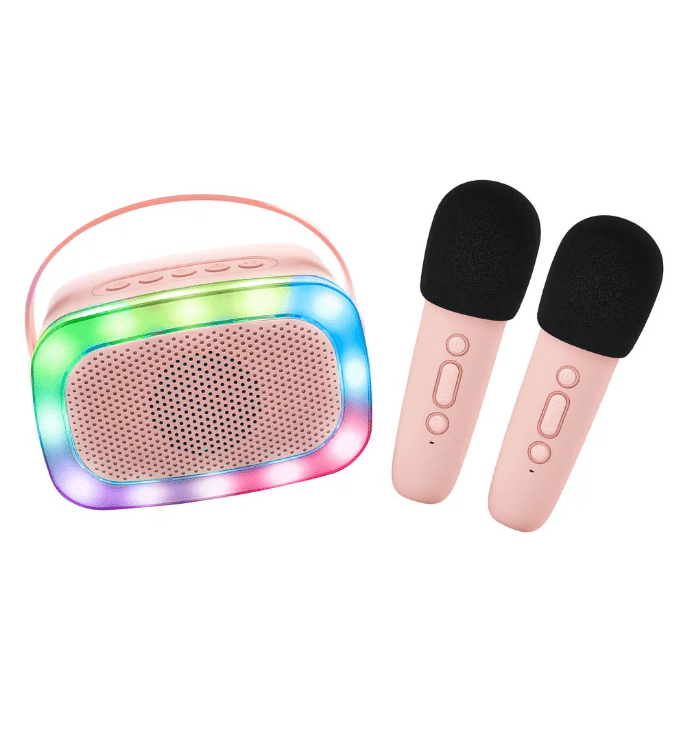 Lalarma | Kids Karaoke | Duo | 2 Bluetooth - microfoons en luidspreker met licht | Roze | 5+ - Kleine Eland
