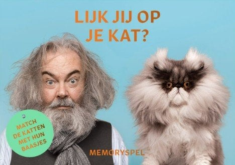 Lijk jij op je kat? | Dutch box front with a man and cat