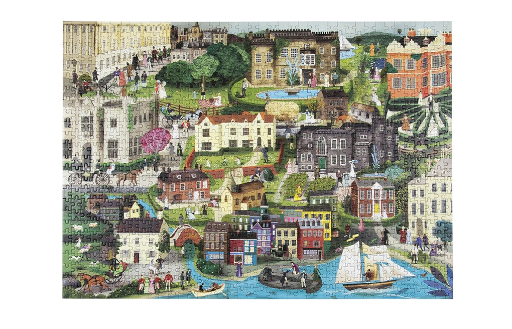 The World of Jane Austen | Full puzzle illustration with houses and landscapes