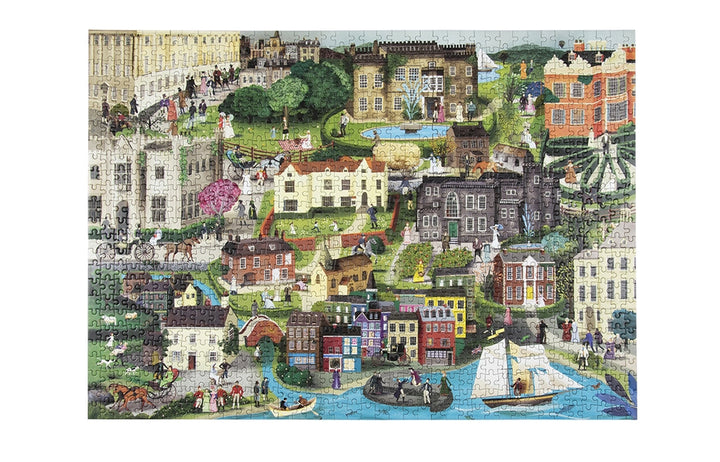 The World of Jane Austen | Full puzzle illustration with houses and landscapes