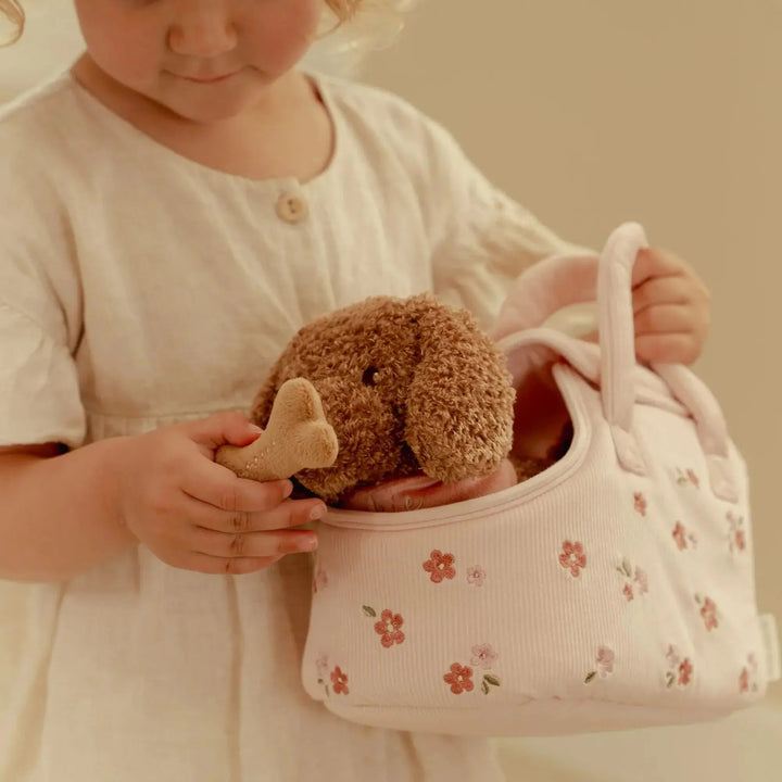 Little Dutch | Hond Jackie met Bot | in Stoffen Tas van 22 cm | 0+ - Kleine Eland