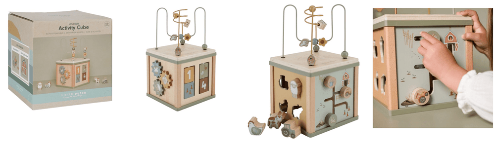 Little Dutch | Houten Activiteiten Kubus | Little Farm | 40 cm | +18 mnd - Kleine Eland