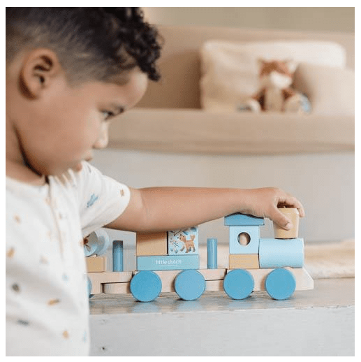Little Dutch | Houten Blokkentrein | Forest Friends | 17 delig | 45 cm | 1+ - Kleine Eland