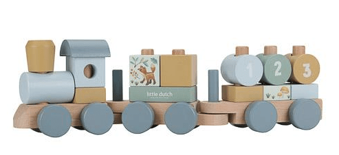 Little Dutch | Houten Blokkentrein | Forest Friends | 17 delig | 45 cm | 1+ - Kleine Eland