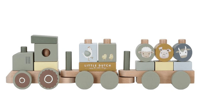 Little Dutch | Houten Blokkentrein | Little Farm | 16 delig | 45 cm | 1+ - Kleine Eland