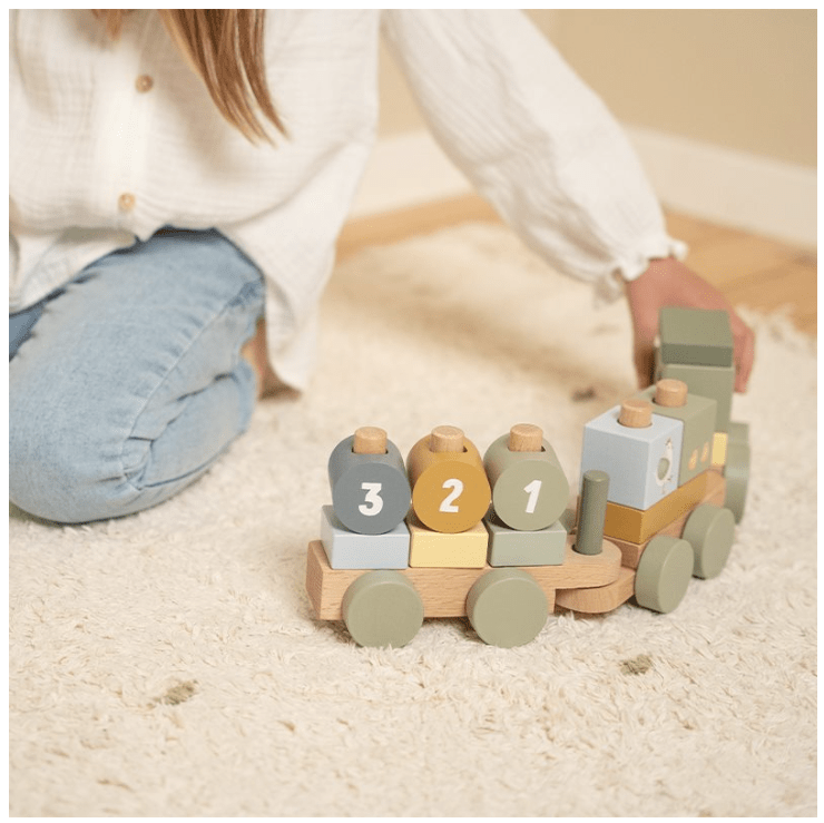 Little Dutch | Houten Blokkentrein | Little Farm | 16 delig | 45 cm | 1+ - Kleine Eland