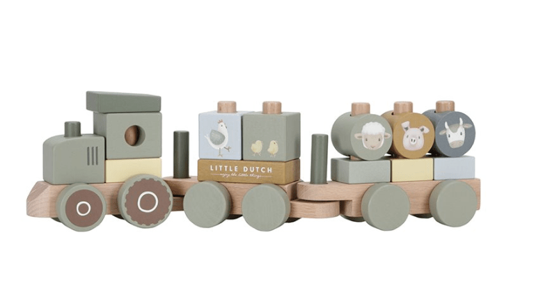 Little Dutch | Houten Blokkentrein | Little Farm | 16 delig | 45 cm | 1+ - Kleine Eland
