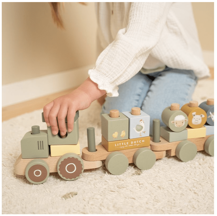 Little Dutch | Houten Blokkentrein | Little Farm | 16 delig | 45 cm | 1+ - Kleine Eland