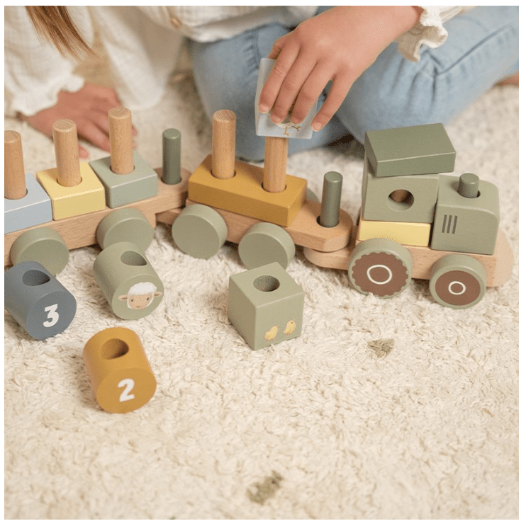 Little Dutch | Houten Blokkentrein | Little Farm | 16 delig | 45 cm | 1+ - Kleine Eland