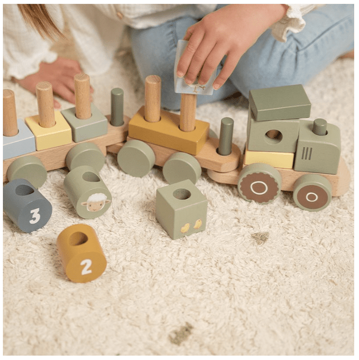 Little Dutch | Houten Blokkentrein | Little Farm | 16 delig | 45 cm | 1+ - Kleine Eland