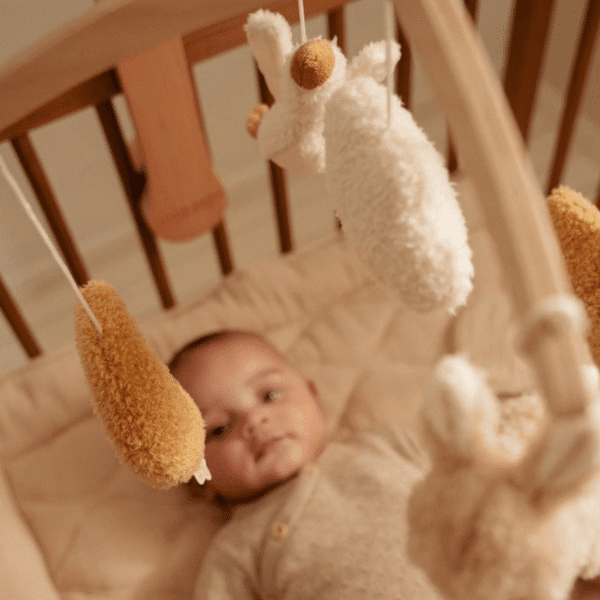 Little Dutch | Houten Boxmobiel met Ronddraaiend Muziekdoosje | Newborn Naturals | 0+ - Kleine Eland