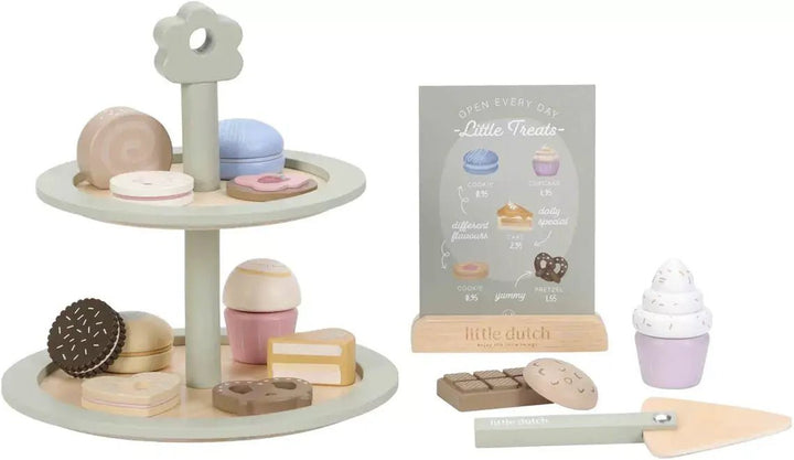 Little Dutch | Houten Etagère met gebak | 19 delig | 20 cm hoog | 3+ - Kleine Eland