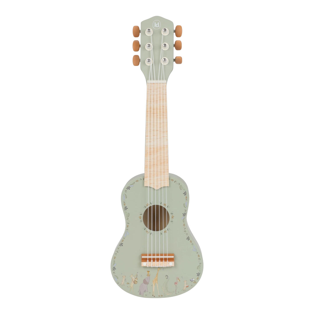 Groene Little Dutch Safari Friends houten gitaar, vooraanzicht
