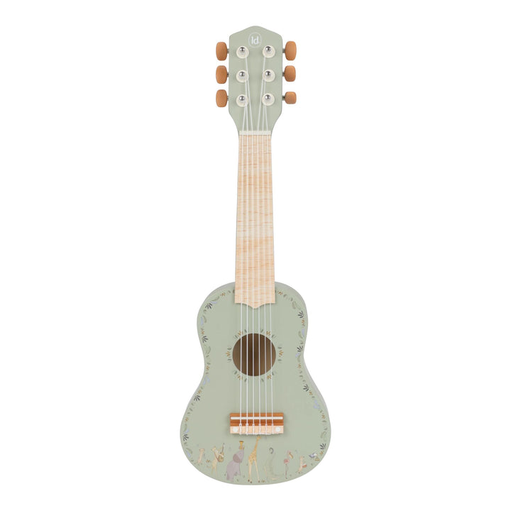 Groene Little Dutch Safari Friends houten gitaar, vooraanzicht