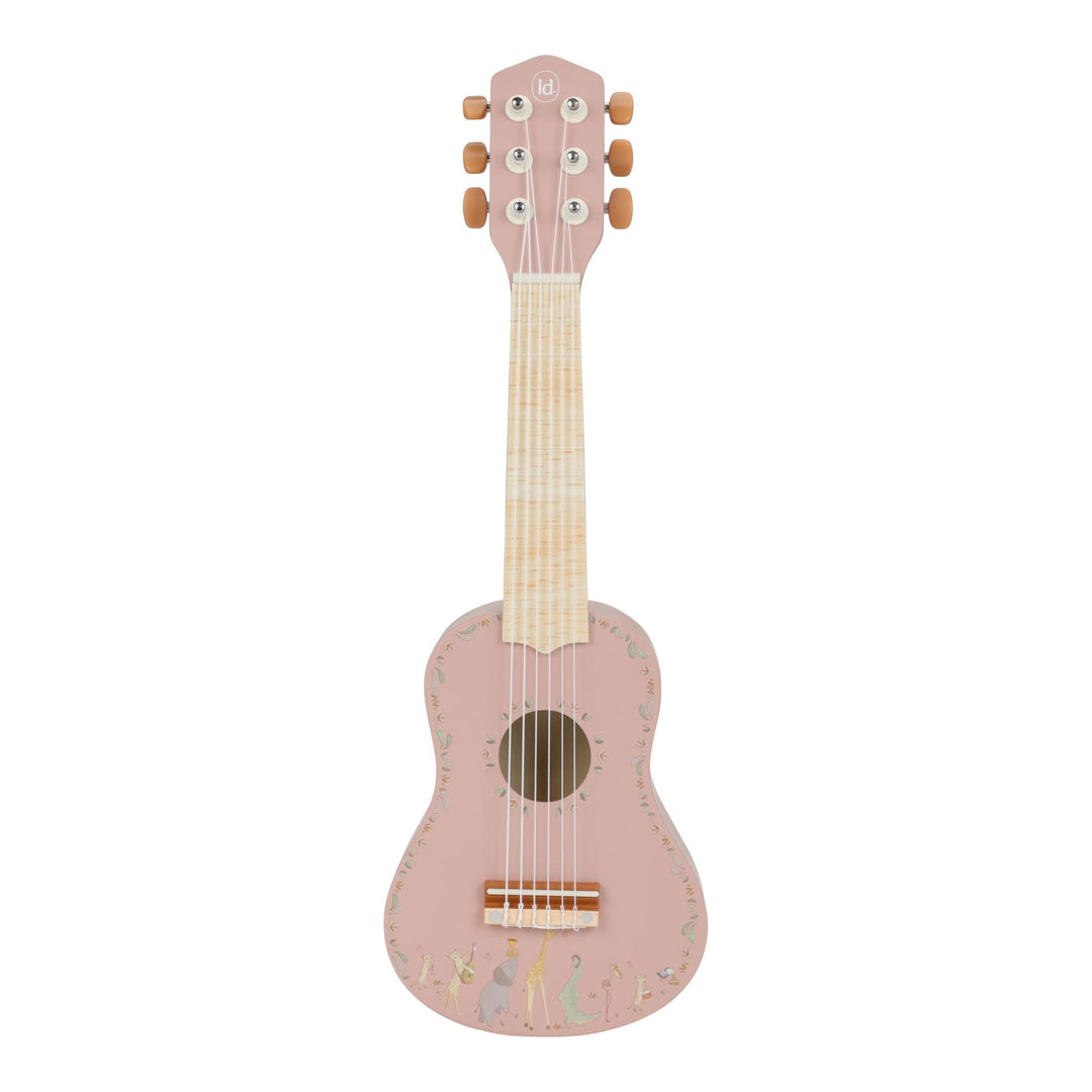Roze Little Dutch Safari Friends houten gitaar, vooraanzicht