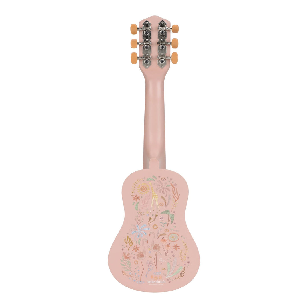 Achterkant van de roze Little Dutch Safari Friends houten gitaar
