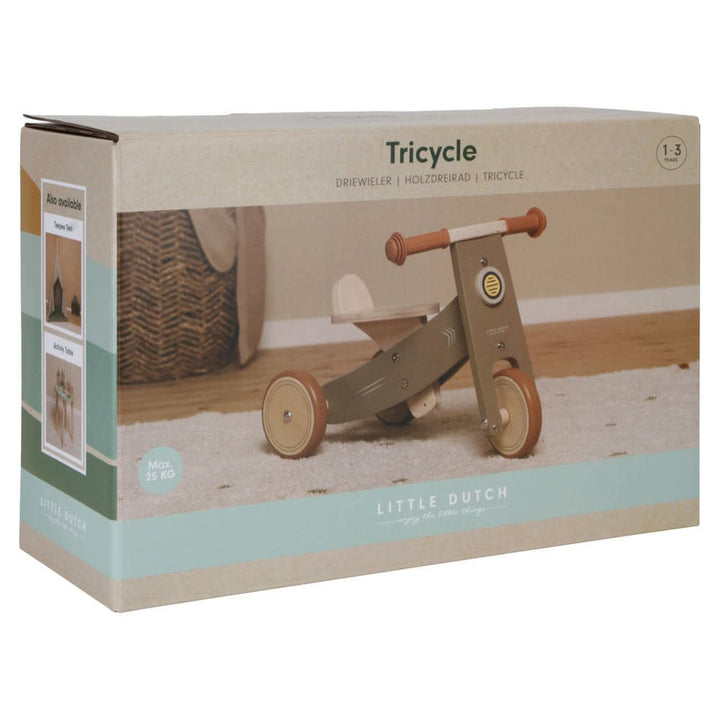 Little Dutch | Houten Loopfiets | Driewieler | Olijfkleur | zithoogte 25 - 29 cm |1+ - Kleine Eland