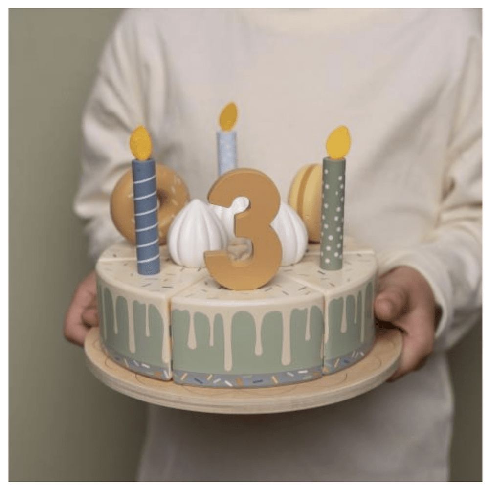 Little Dutch | Houten Snijdbare Verjaardagstaart | Blauw | 26 delig | 3+ - Kleine Eland