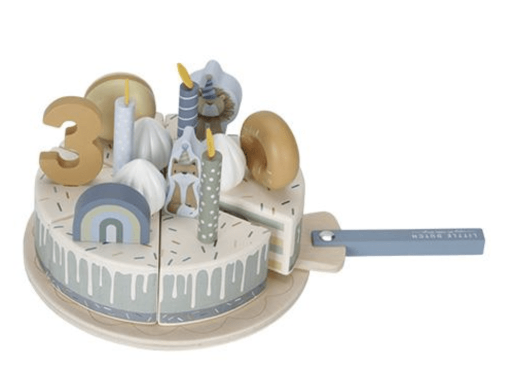 Little Dutch | Houten Snijdbare Verjaardagstaart | Blauw | 26 delig | 3+ - Kleine Eland