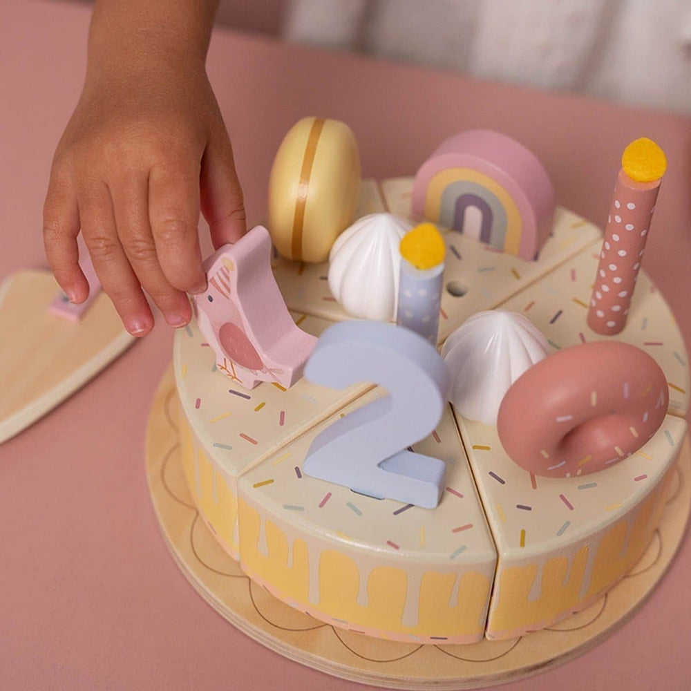 Little Dutch | Houten Snijdbare Verjaardagstaart | Roze | 26 delig | 3+ - Kleine Eland