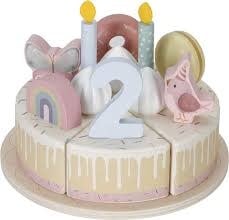 Little Dutch | Houten Snijdbare Verjaardagstaart | Roze | 26 delig | 3+ - Kleine Eland