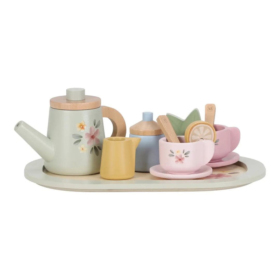 Little Dutch | Houten Thee Servies | Flowers | 14 delig | Theepot 9,5 hoog | 2+ - Kleine Eland